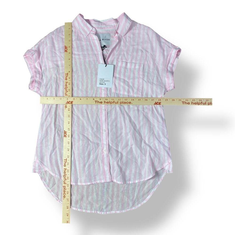 Lola River NWT Striped Linen x Tencel Chloe Top Womens Size S in Rose Quartz - Picture 3 of 7